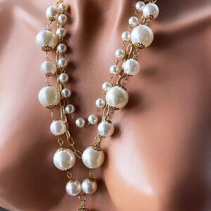 New Gold Plated Two layers Pearl Necklace, Boho chic Layered Chain Necklace